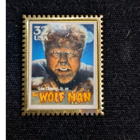 Three Gold Tone Stamp Pinback Mummy Dracula & Wolf Man - Picture 5 of 6